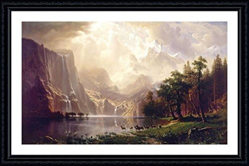 Alonline Art - בין הרי סיירה נבדה מאת אלברט Bierstadt | תמונה ממוסגרת שחורה מודפסת על בד כותנה, מחוברת ללוח
